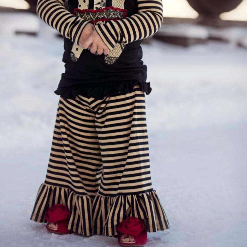 Persnickety Girls Home for the Holidays Striped Ruffle Pants